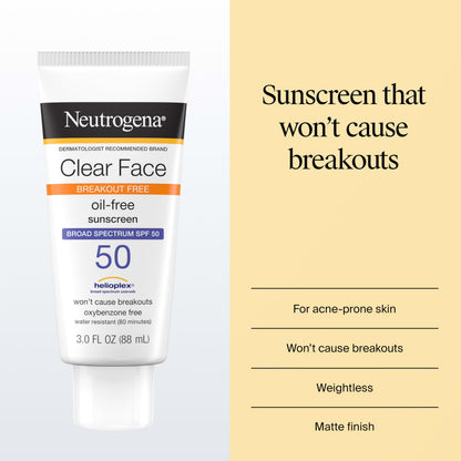 Neutrogena Clear Face Sunscreen Lotion SPF 50, 3 fl. oz Neutrogena