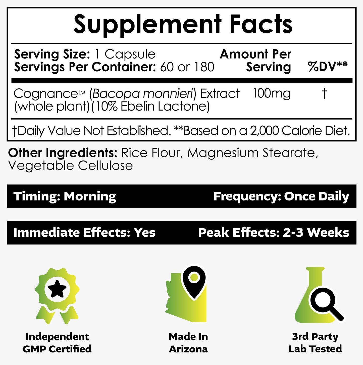 Nootropics Depot Cognance Enhanced Bacopa Capsules | 100mg | 10% Ebelin Lactone | Bacopa monnieri | Mood, Memory, & 5-HT2A Activation, 60 Count (Pack of 1)