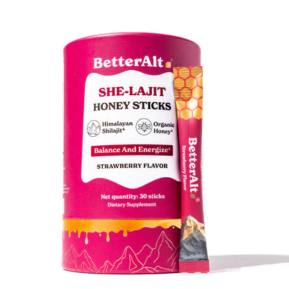 BetterAlt SHE-Lajit Strawberry Honeysticks|Shilajit for Women with Shatavari & Saffron for hormonal Balance & Energy Boost|Tasty Honeysticks Better Alt