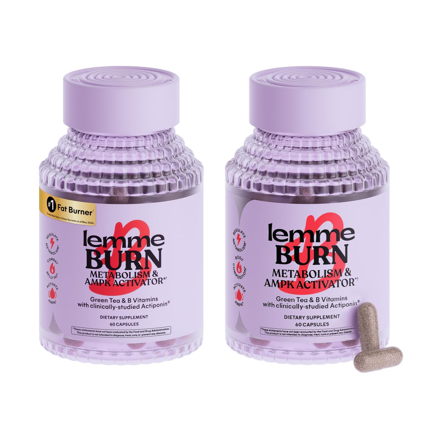 Lemme Burn - Metabolism, Belly Fat Burning + AMPK Activating Supplement for Men & Women w/Clinically Studied Actiponin Gynostemma, Green Tea Extract, Vitamins B6 & B12 - Gluten Free, 60 Count