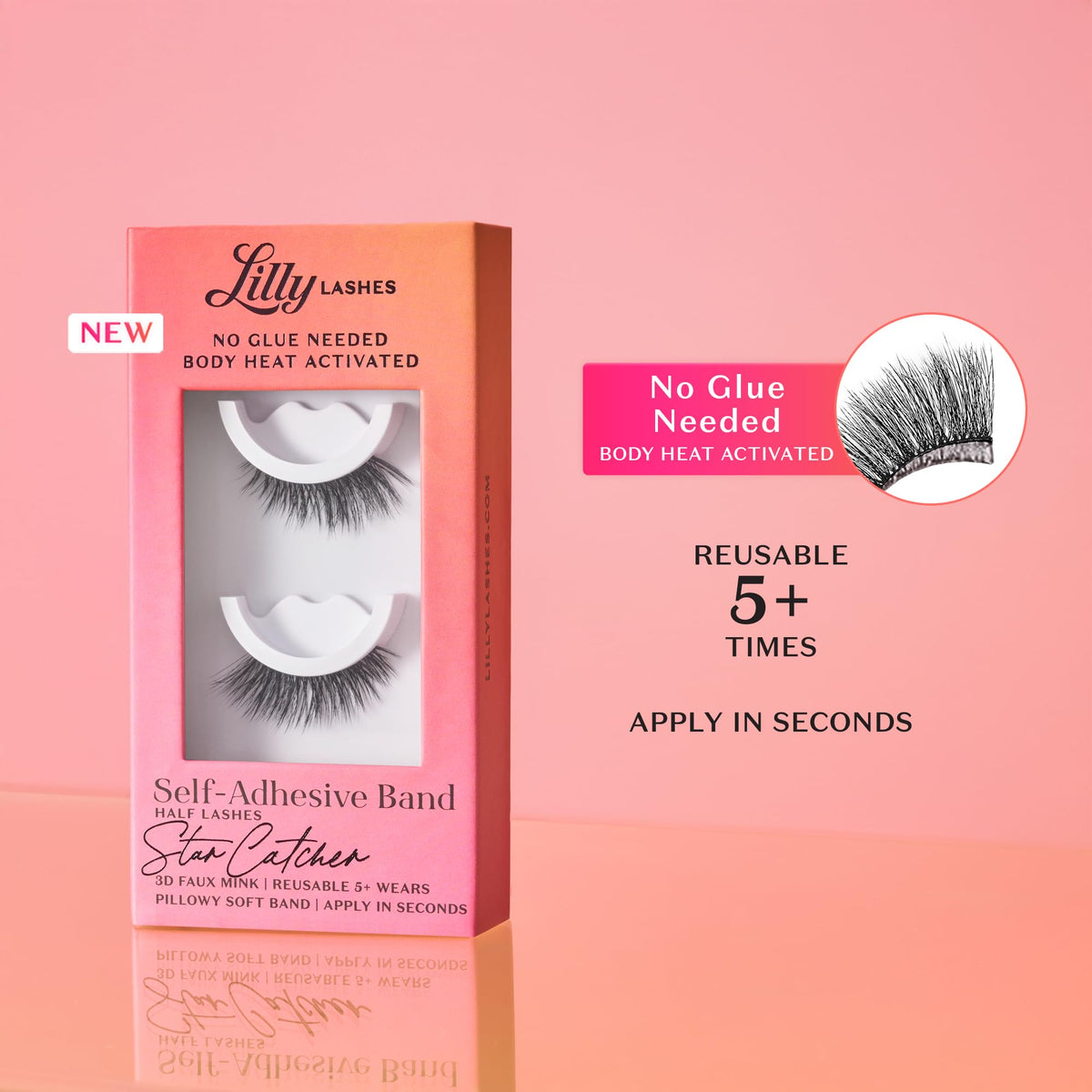 Lilly Lashes Self Adhesive Eyelashes (Half Lashes), No Lash Glue Needed, Body Heat Activated Press on Lashes, Reusable Self Adhesive Eyelashes Up to 5x, Easy to Apply & Remove (DayDreamer) Lilly Lashes