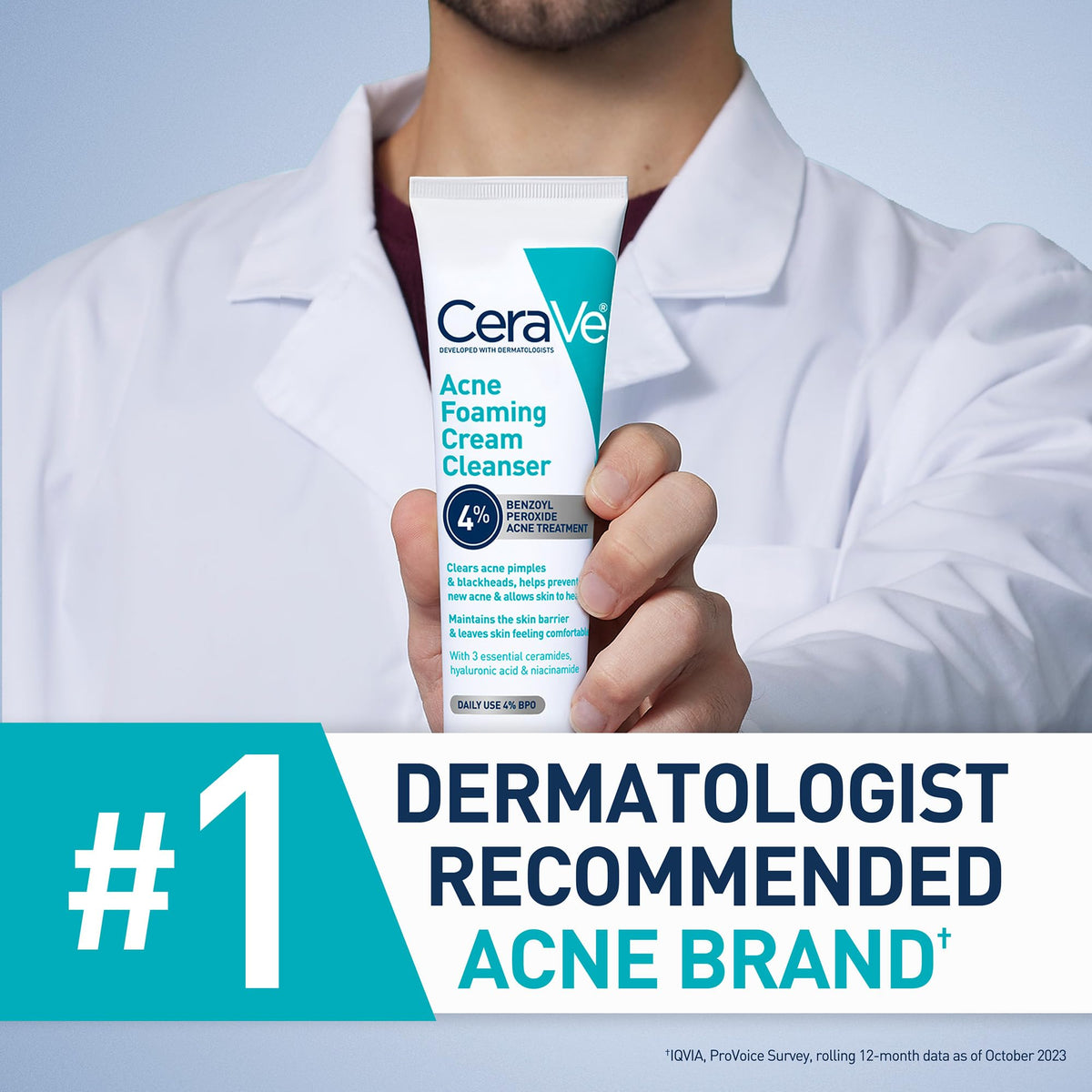 CeraVe Foaming Acne Cream Cleanser, Face Wash with 4% Benzoyl Peroxide, 5oz CeraVe