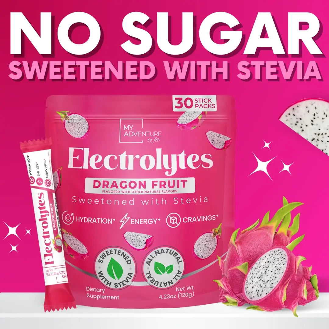 Zero Sugar Dragon Fruit Electrolytes Sticks - Refreshing Hydration - Caffeine Free Energy with Natural Ingredients - Vegan, Keto & Paleo My Adventure to Fit