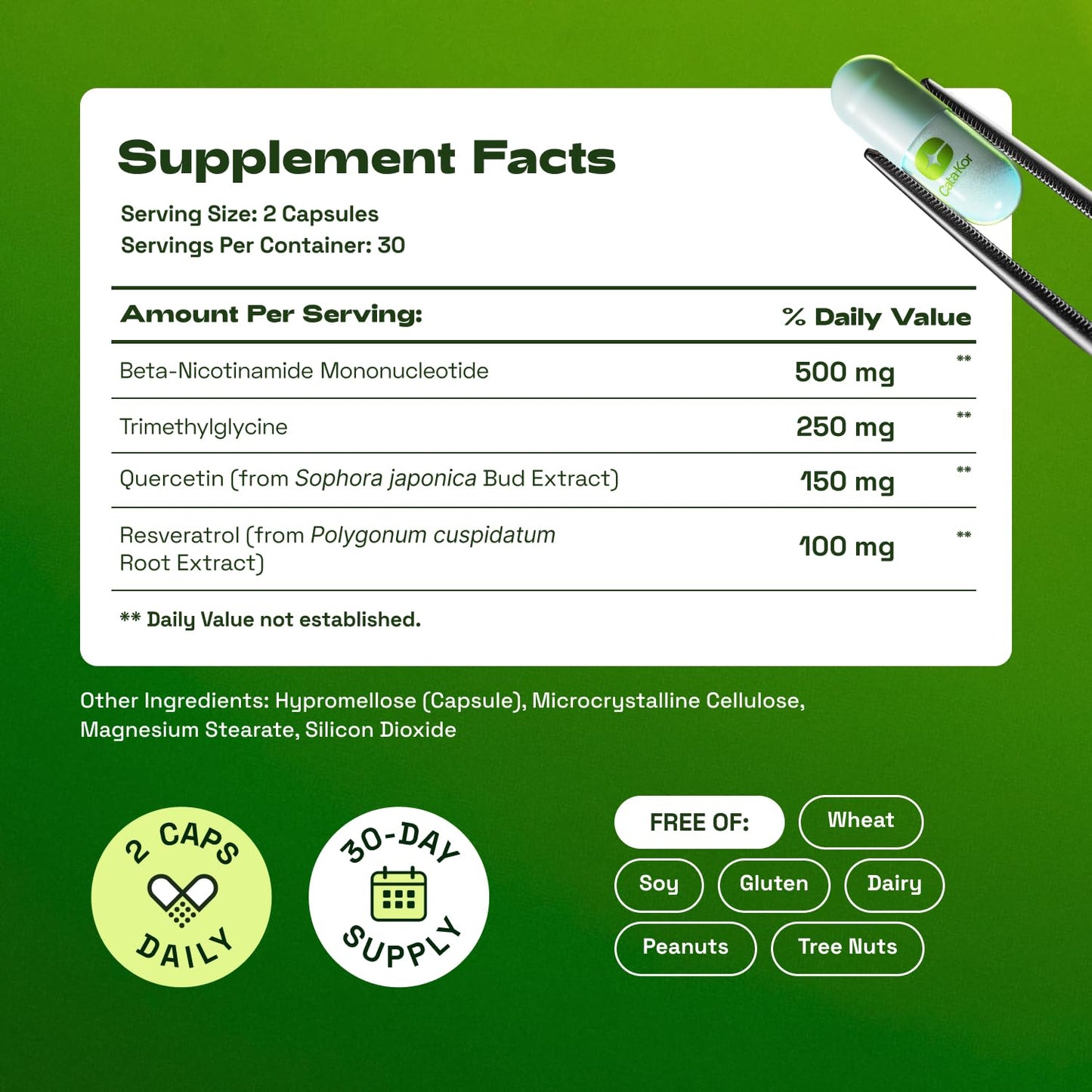 Cata-Kor NMN Supplement – 1000mg Per Serving NAD Resveratrol Supplement with Quercetin | TMG – NMNH Alternative – Supports Cellular Energy & NAD+ Level – 60 Capsules Cata-Kor