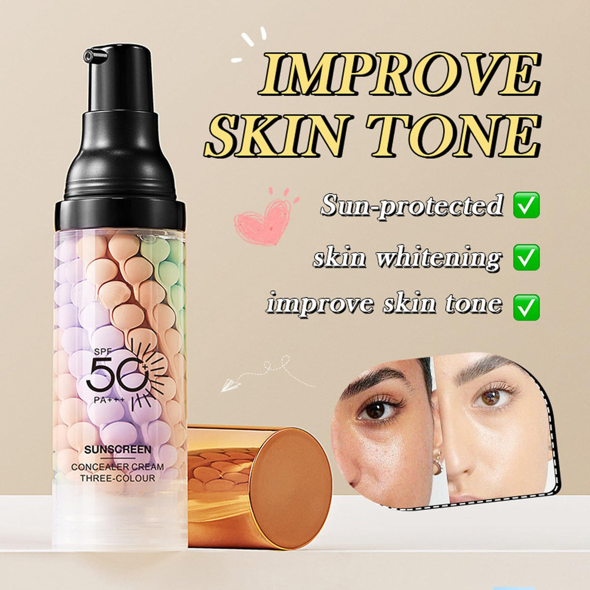 3 In 1 Primer for Face Before Makeup, SPF 50,Face Sunscreen Isolation Cream Deepmind