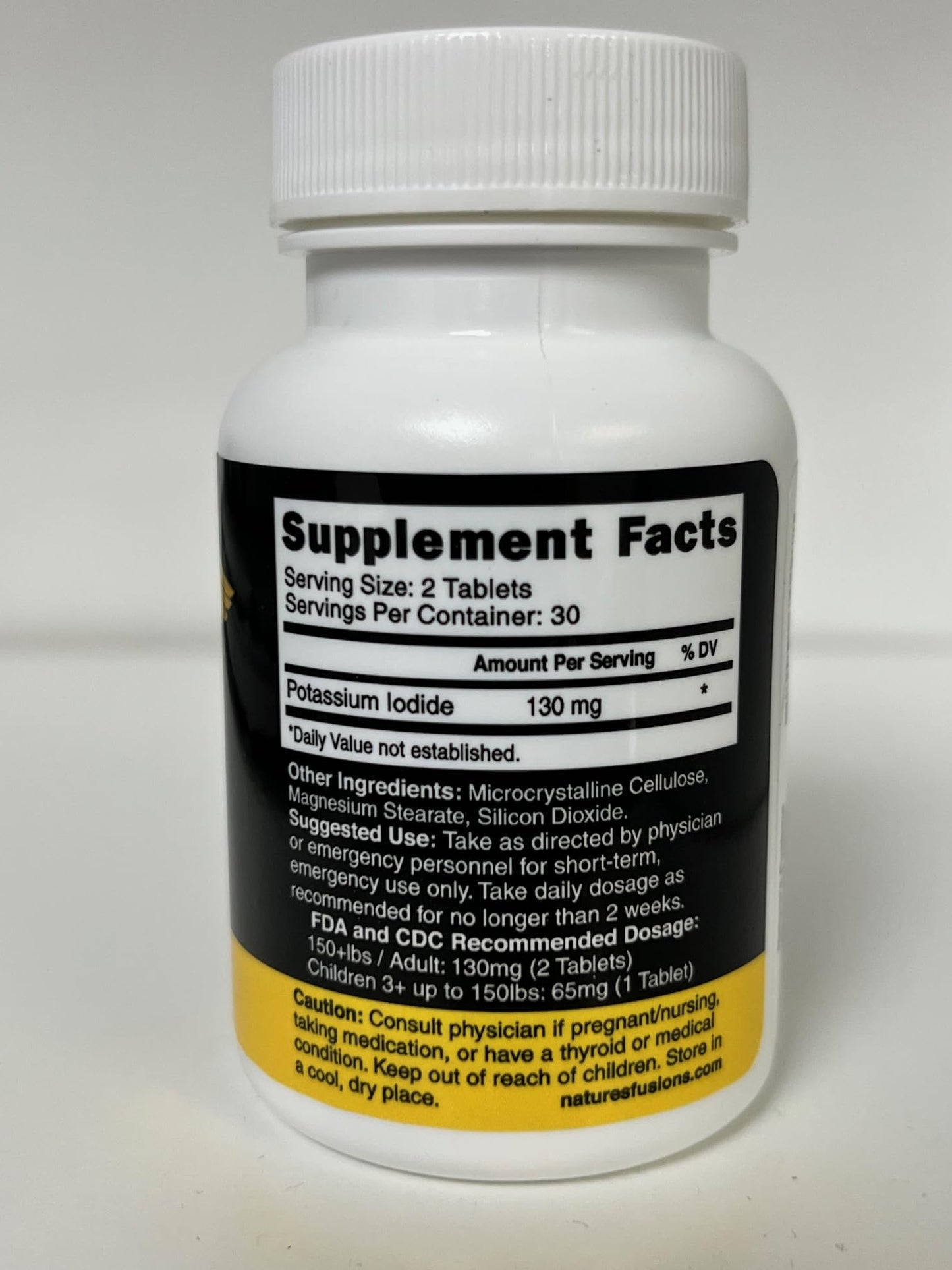 Potassium Iodide Tablets 130 mg - (60 Tablets) 10 Year Shelf-Life EXP 2034 to 2035 - Ki Pills - Yoduro de potasio - Nutri Supplements - 3rd Party Tested Nature's Fusions