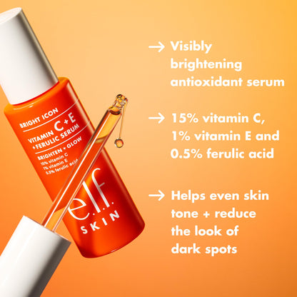 e.l.f. SKIN Bright Icon Vitamin C + E + Ferulic Serum, Brightening & Soothing Face Serum, Helps Even Skin Tone e.l.f.