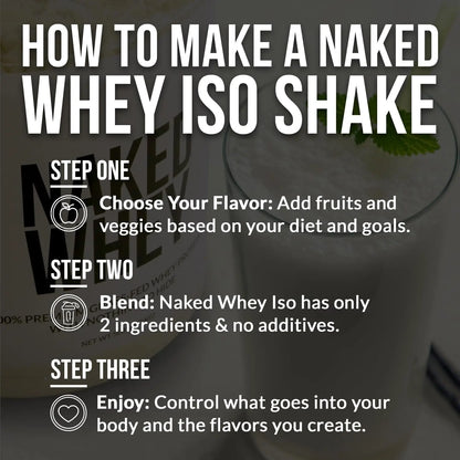 NAKED Chocolate Whey Isolate Protein - Only 6 Ingredients, 30g Grass-Fed Protein, Undenatured, No GMO, No Soy, Gluten-Free, No Preservatives - 24 Servings NAKED
