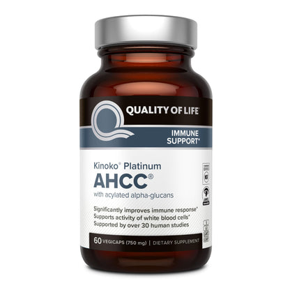 Quality of Life Premium Kinoko Platinum AHCC Herbal Supplement, 750mg per Capsule, for Immune Support, Liver Function, Maintains Natural Killer Cell Activity Quality of Life