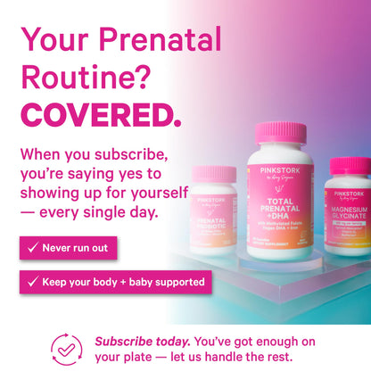 Pink Stork Total Prenatal Vitamins with DHA, Folate, Iron, Choline, and Vitamin B12 - Prenatals for Women to Support Fetal Development, Pregnancy Essentials Pink Stork
