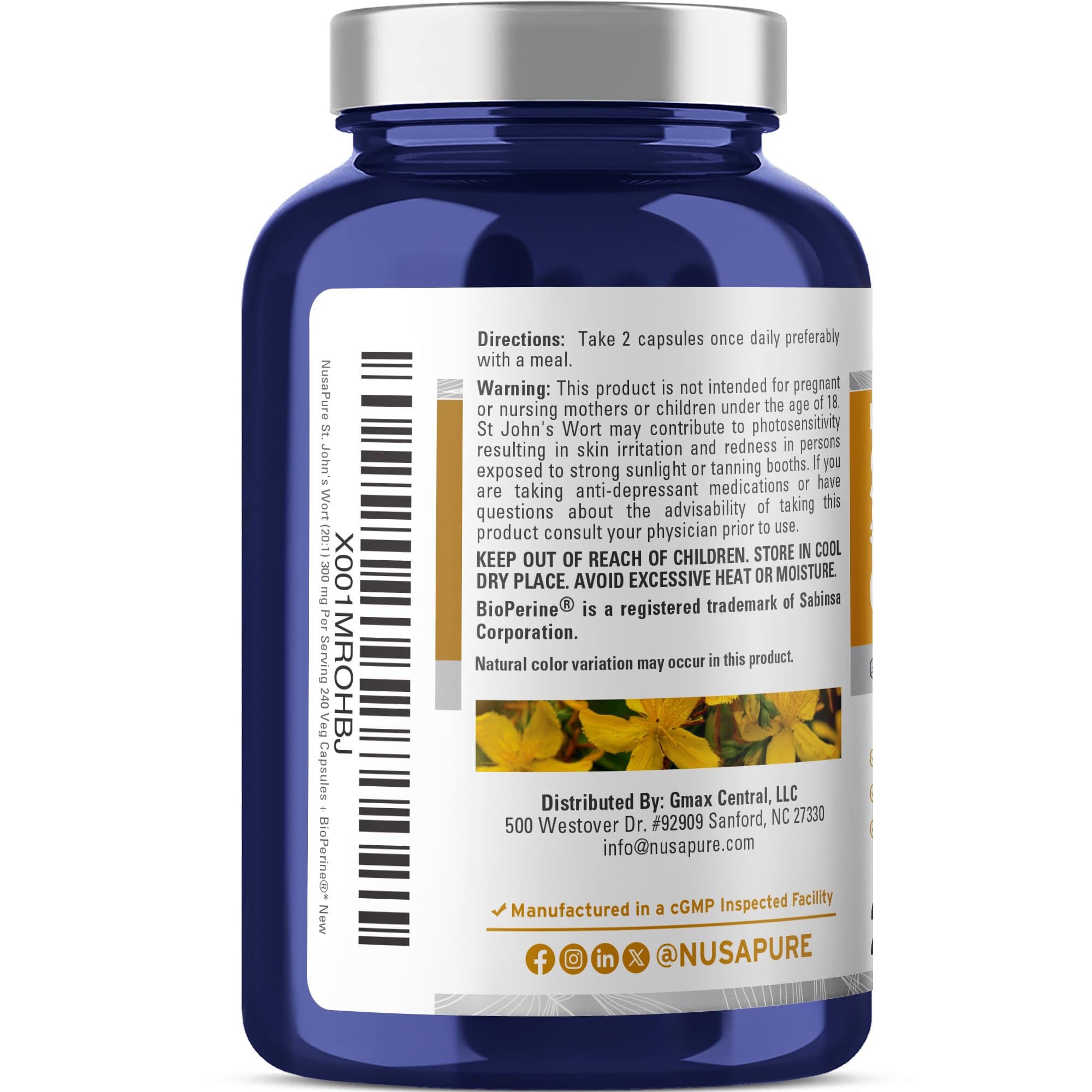 NusaPure St. John's Wort 20:1 Extract, 300 mg Equivalent to 6,000mg 240 Veggie Capsules (Vegetarian, Non-GMO & Vegan) Bioperine NusaPure buy australia supplements