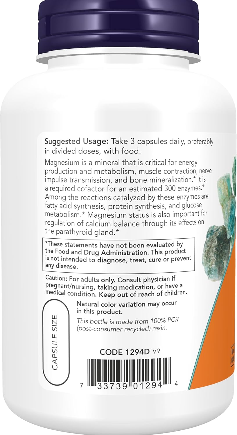 NOW Supplements, Magnesium Citrate, Enzyme Function*, Nervous System Support*, 120 Veg Capsules Gsupps Australia