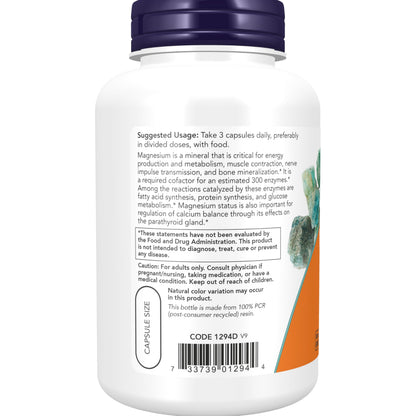 NOW Supplements, Magnesium Citrate, Enzyme Function*, Nervous System Support*, 120 Veg Capsules Gsupps Australia
