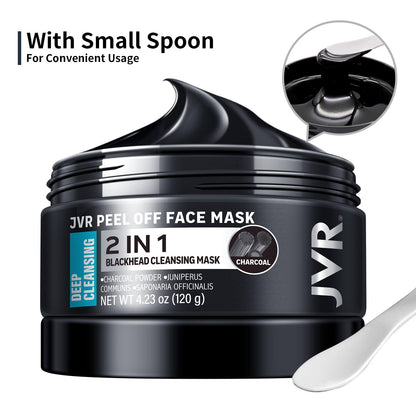 JVR Peel Off Face Mask, Blackhead Mask for Men, Charcoal Peel Off Black Mask, Facial Mask Refreshing and Deep Cleansing for All Skin Types 4.23 OZ JVR