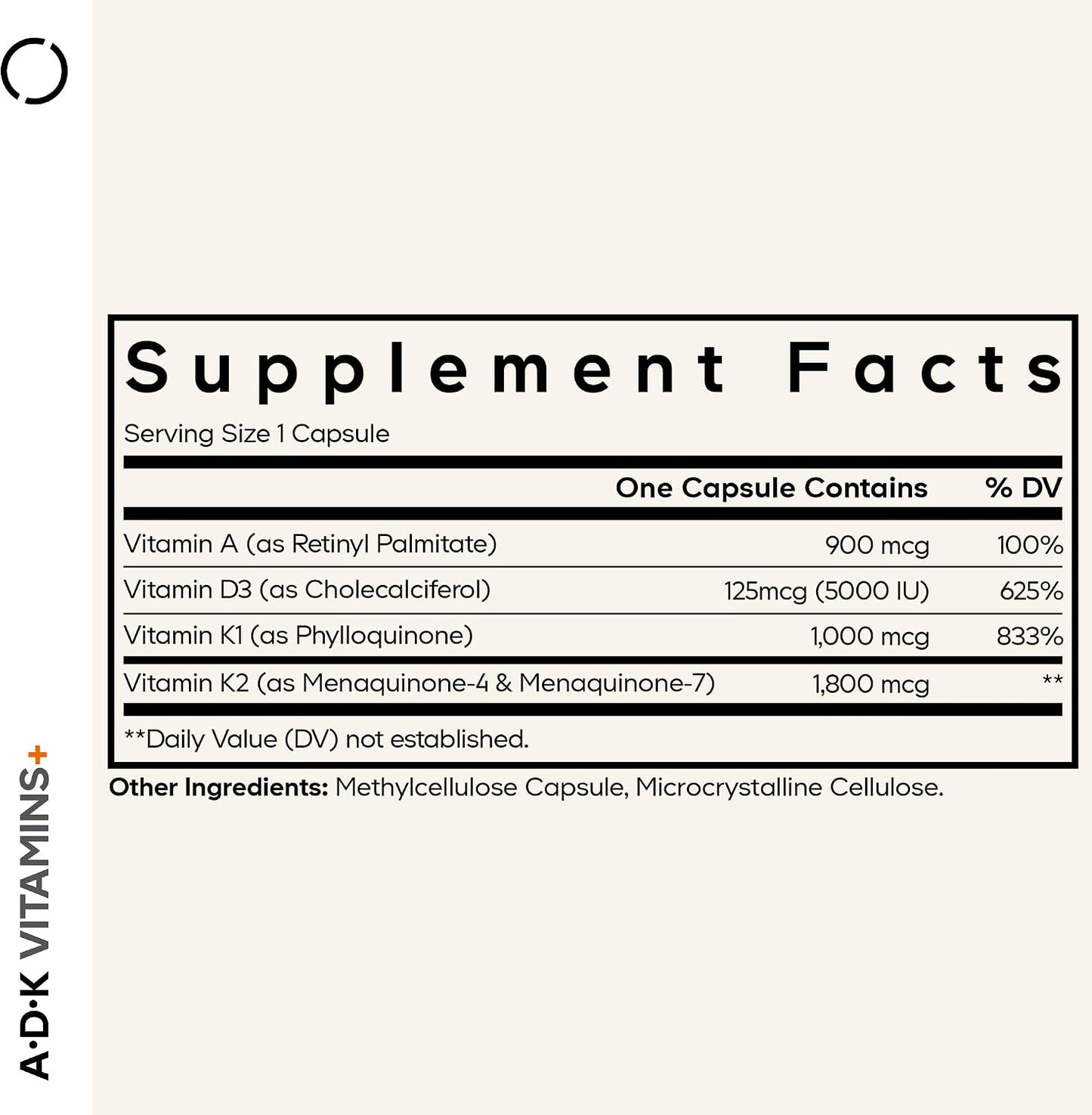Codeage ADK Vitamins Supplement - Essential Vitamin A, D3 5000 IU, K1 & K2 (MK4 & MK7) - 6-Month Supply - 1 Capsule per Serving, Non-GMO, Gluten-Free - 180 Capsules