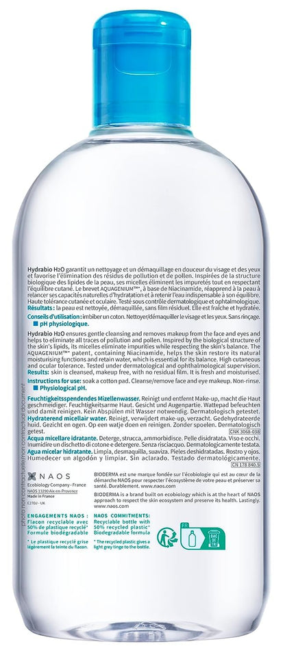 Bioderma - Hydrabio H2O - Micellar Water - Cleansing and Make-Up Removing - for Dehydrated Sensitive Skin , 16.91 Fl Oz (Pack of 1) Bioderma