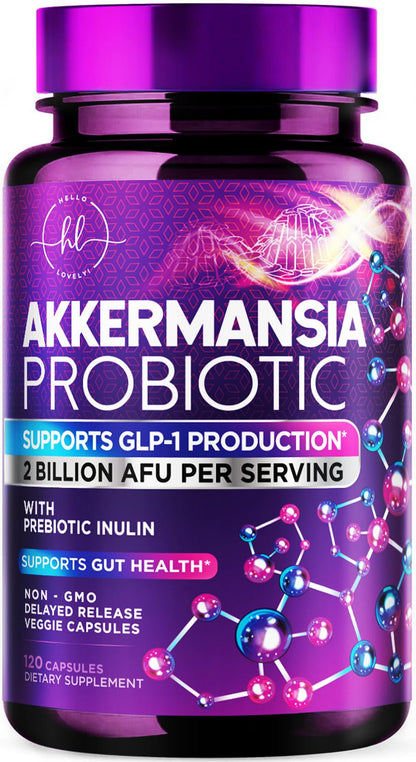 Akkermansia Probiotic - 2 Billion AFU per Serving - Best Strain for GLP-1 Production Support with Prebiotic Fiber for Natural Digestive & Gut Health Hello Lovely!