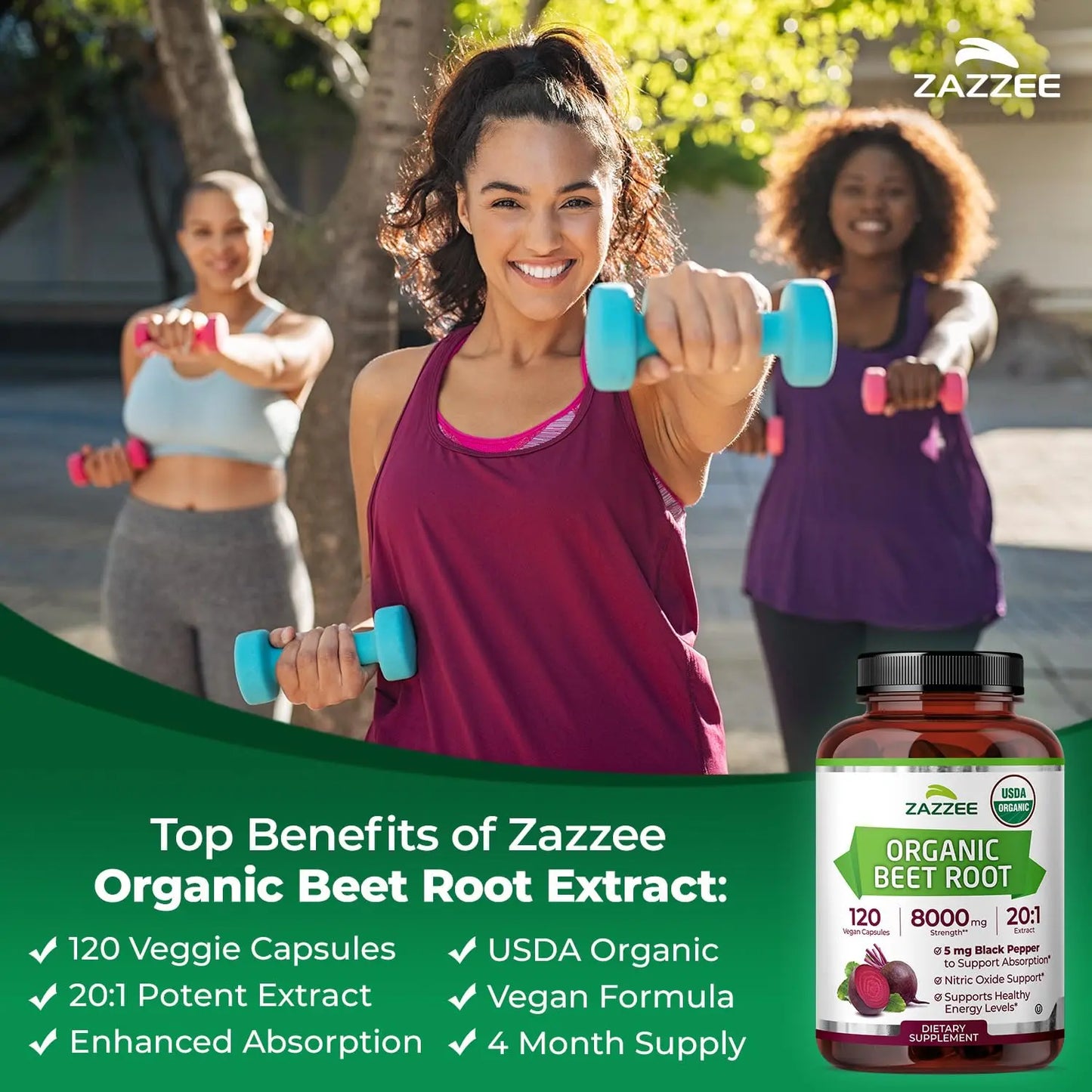 Zazzee USDA Organic Beet Root 20:1 Extract, 120 Vegan Quick Release Capsules, 4 Month Supply, Nitric Oxide Support, Black Pepper Extract for Enhanced Absorption Zazzee
