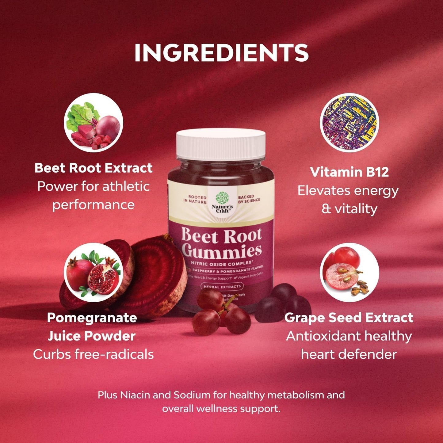 Flow Boosting Beet Root Gummies - Invigorating Beet Gummies for Adults Nitric Oxide Energy & Heart Health Support with Grapeseed Pomegranate & Vitamin B12 - Vegan Non-GMO & Gluten Free - 60 Count Gsupps Australia