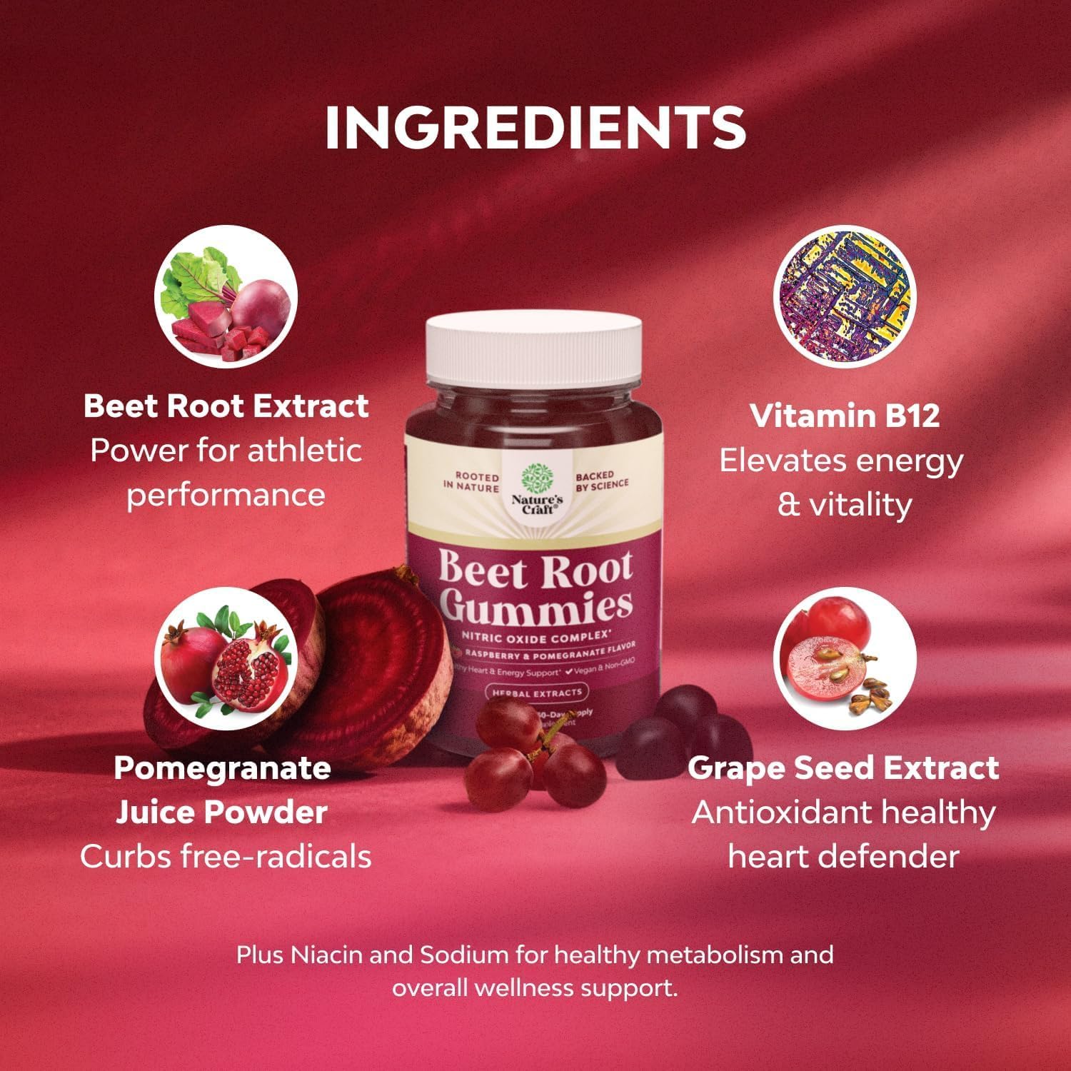 Flow Boosting Beet Root Gummies - Invigorating Beet Gummies for Adults Nitric Oxide Energy & Heart Health Support with Grapeseed Pomegranate & Vitamin B12 - Vegan Non-GMO & Gluten Free - 60 Count Gsupps Australia
