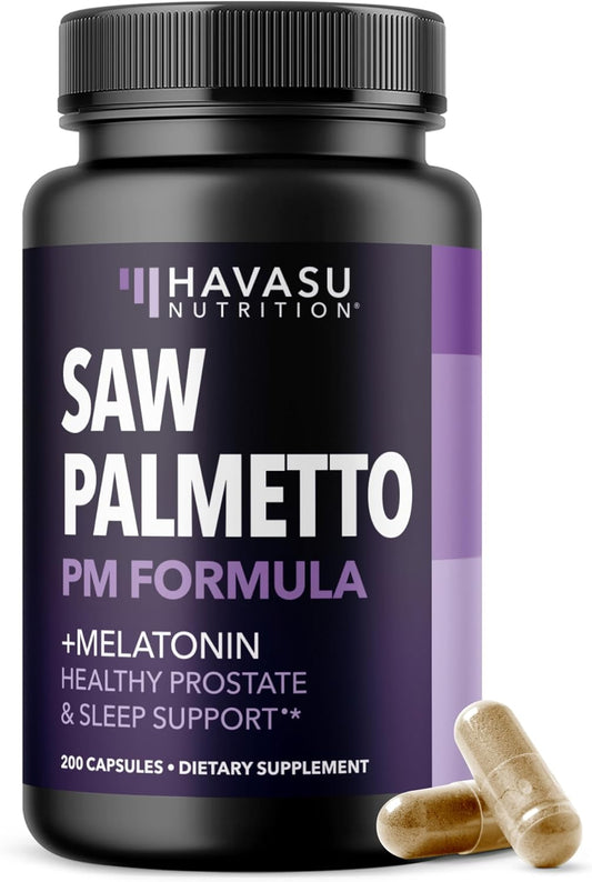 Saw Palmetto PM for Men w/ Melatonin, Nighttime Bladder Support, 200 Count | Vegan, Non-GMO Saw Palmetto Extract & Melatonin to Reduce Urinary Frequency, Prostate Health Supplement, 200 Servings Gsupps Australia