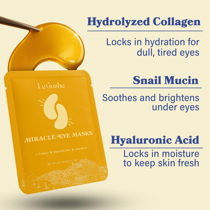 LE GUSHE Gold Under Eye Patches for Puffy Eyes and Dark Circles (30 Pairs) - Hydrating Collagen Under Eye Masks with Snail Mucin - Soothing Puffy Eyes Treatment for Women & Men - Bridesmaid Gifts LE GUSHE