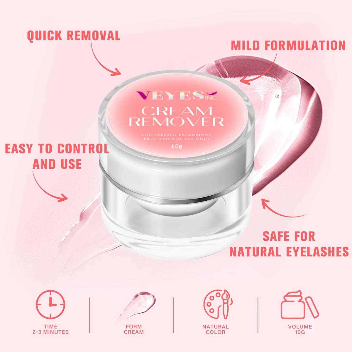 VEYES INC Cream Lash Remover for Lash Extensions 10g Low Irritation Eyelash Glue Remover Lash Tech Supplies for Professional or Salon Use Peach VEYES INC