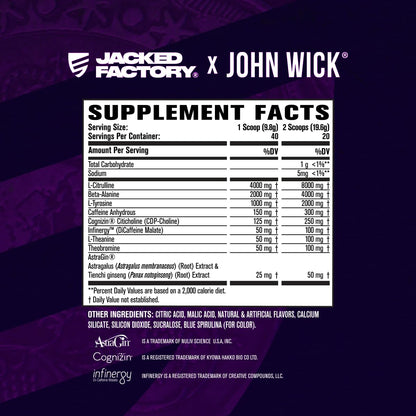 Jacked Factory X John Wick - Wick Mode Pre Workout Powder - Intense Energy, Battle-Ready Focus, Unstoppable Commitment, and Sheer Will Jacked Factory