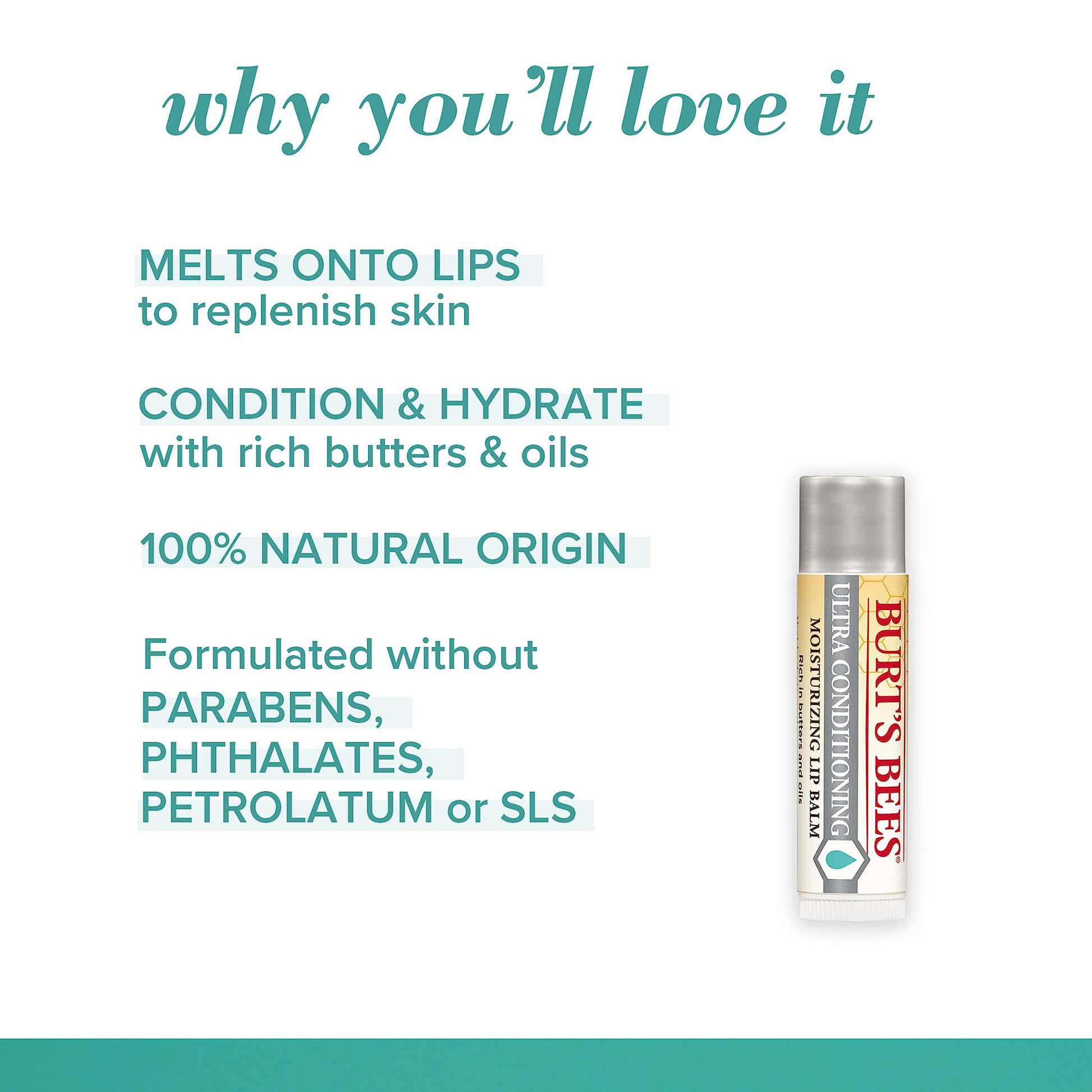 Burt's Bees Lip Balm, Moisturizing Lip Care, 100% Natural Origin, Ultra Conditioning with Shea, Cocoa & Kokum Butter (4 Pack) Burt's Bees