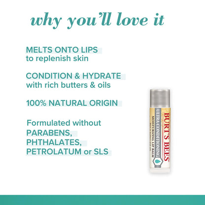 Burt's Bees Lip Balm, Moisturizing Lip Care, 100% Natural Origin, Ultra Conditioning with Shea, Cocoa & Kokum Butter (4 Pack) Burt's Bees