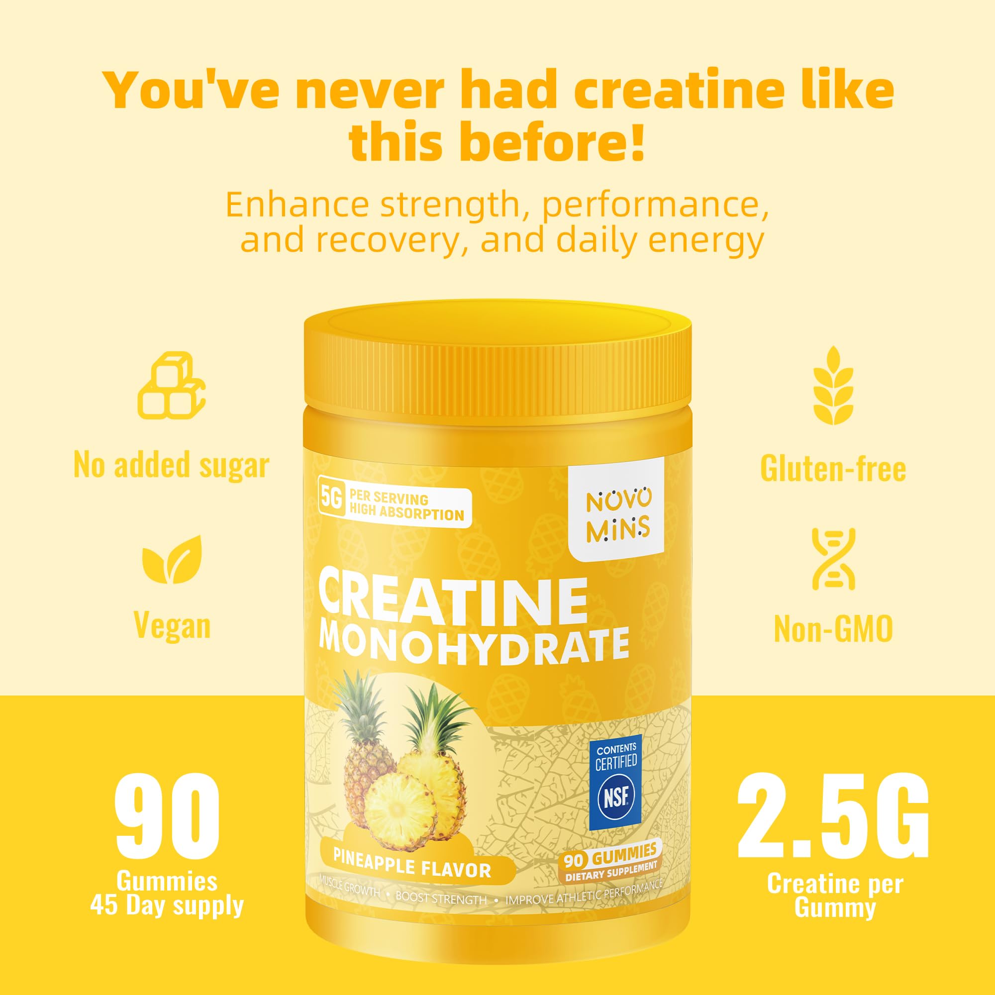 novomins Creatine Monohydrate Gummies for Men & Women, Chewables Creatine Monohydrate for Muscle Strength, Muscle Builder, Energy Boost, Pre-Workout Supplement novomins buy australia supplements