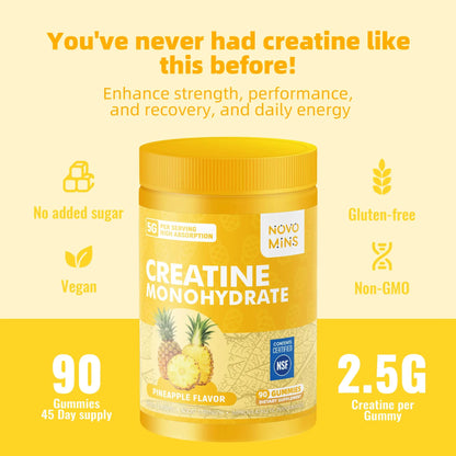 novomins Creatine Monohydrate Gummies for Men & Women, Chewables Creatine Monohydrate for Muscle Strength, Muscle Builder, Energy Boost, Pre-Workout Supplement novomins