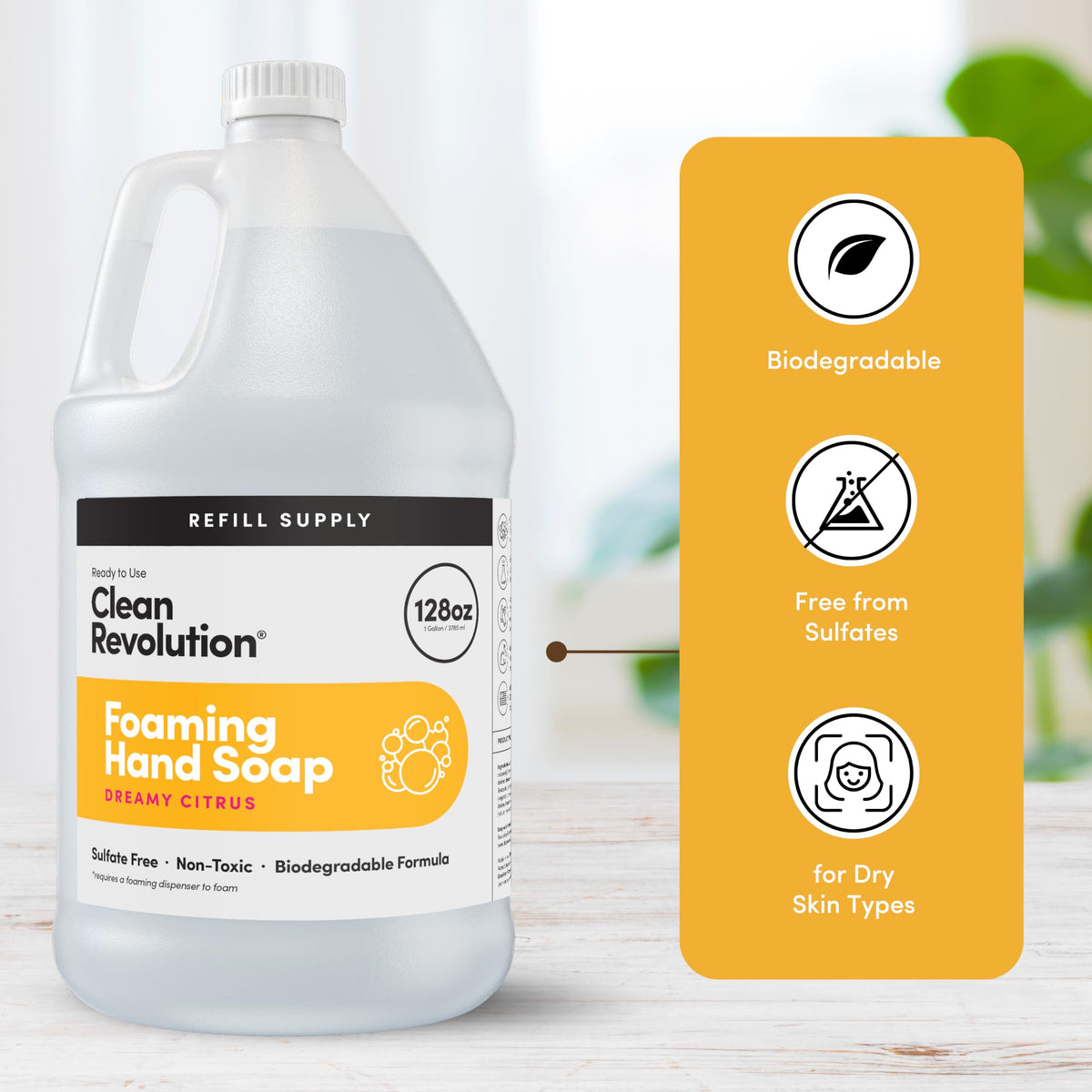 Clean Revolution Foaming Hand Soap Refill with Real Essential Oils, Moisturizing Sulfate-Free Hand Soap, Ready-to-Use Foam Soap Refill for Kitchen & Bathroom (Dreamy Citrus, 128oz) Clean Revolution