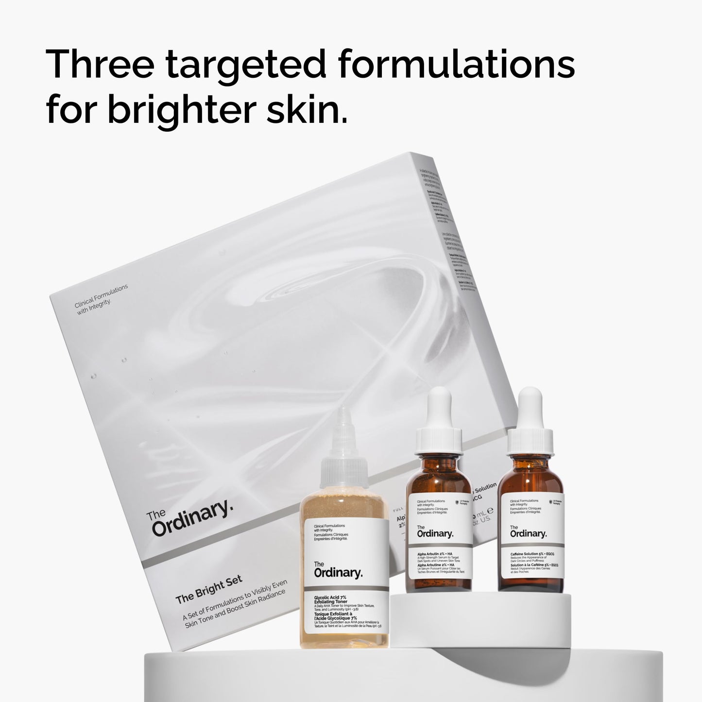 The Ordinary The Bright Set, 3-Step Regimen for Radiant, Even Skin Tone with Glycolic Acid 7% Exfoliating Toner The Ordinary