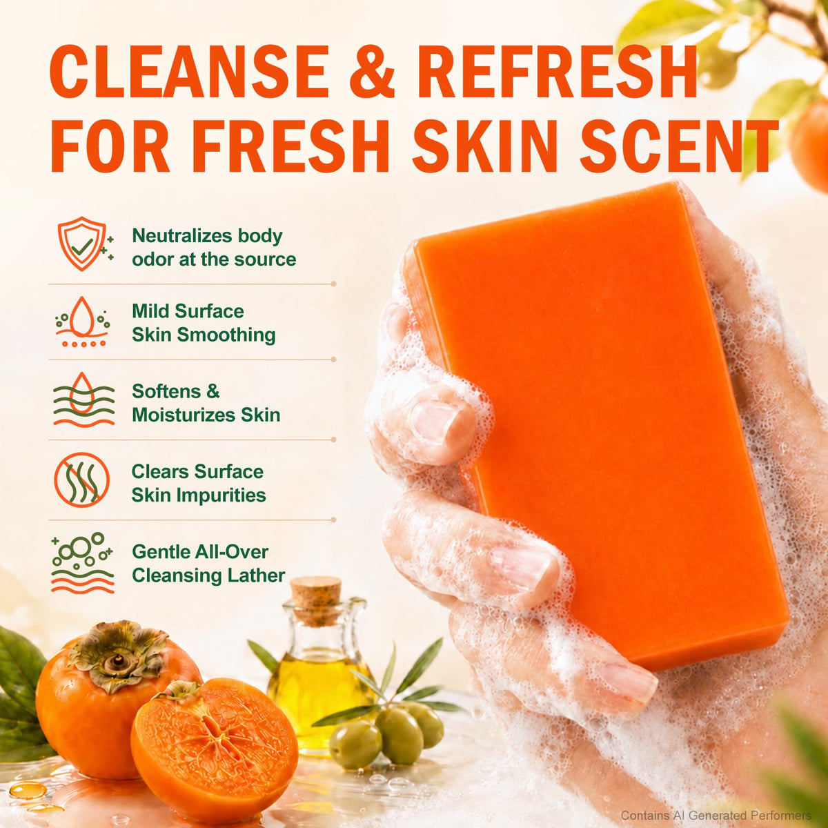 OAKDOLCHE 5 Pcs 80g Persimmon Soap Bar for Old People Smell OAKDOLCHE