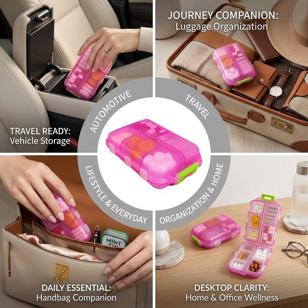 Pill Organizer with Medicine Labels Travel Daily Pill Container Mini Medication Organizer Storage Pill Organizer Travel Essentials Pill Case 7 Day (Pink & 161 Lables) iouwei buy australia supplements