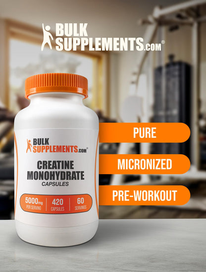 BulkSupplements.com Creatine Monohydrate Capsules - Micronized Creatine Pills - Gluten Free, 7 Capsules per Serving BulkSupplements