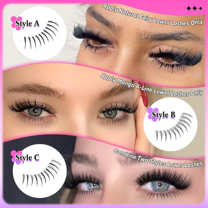 calphdiar Bottom Lashes Extension 552pcs Natural Lower Eyelash Clusters 5-7mm Bottom Lash Clusters 2 Styles Individual Lashes DIY Bottom Cluster Eyelash Extensions calphdiar