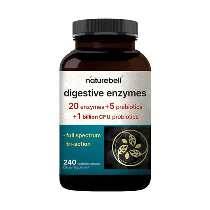 NatureBell Digestive Enzymes - 240 Capsules - Gut & Digestive Health Support Supplement* - with 20 Enzymes, NatureBell