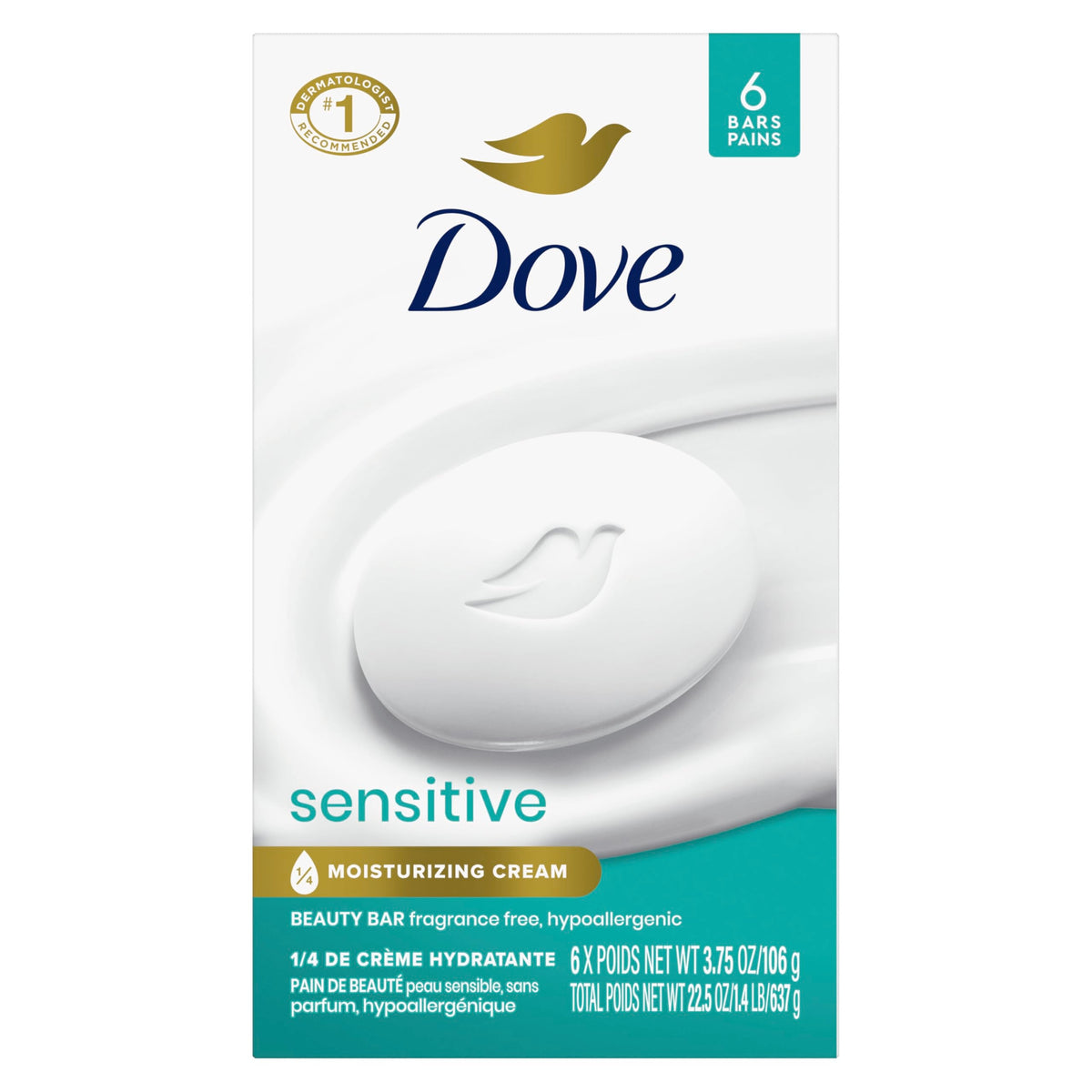 Dove Beauty Bar Soap Sensitive, 3.75 oz 6 Bars Dove