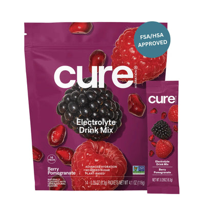 Cure Hydration | Plant-Based Electrolyte Drink Mix | No Added Sugar | FSA-HSA | Dehydration Relief Powder Made with Coconut Water | Non-GMO | Vegan Cure Hydration
