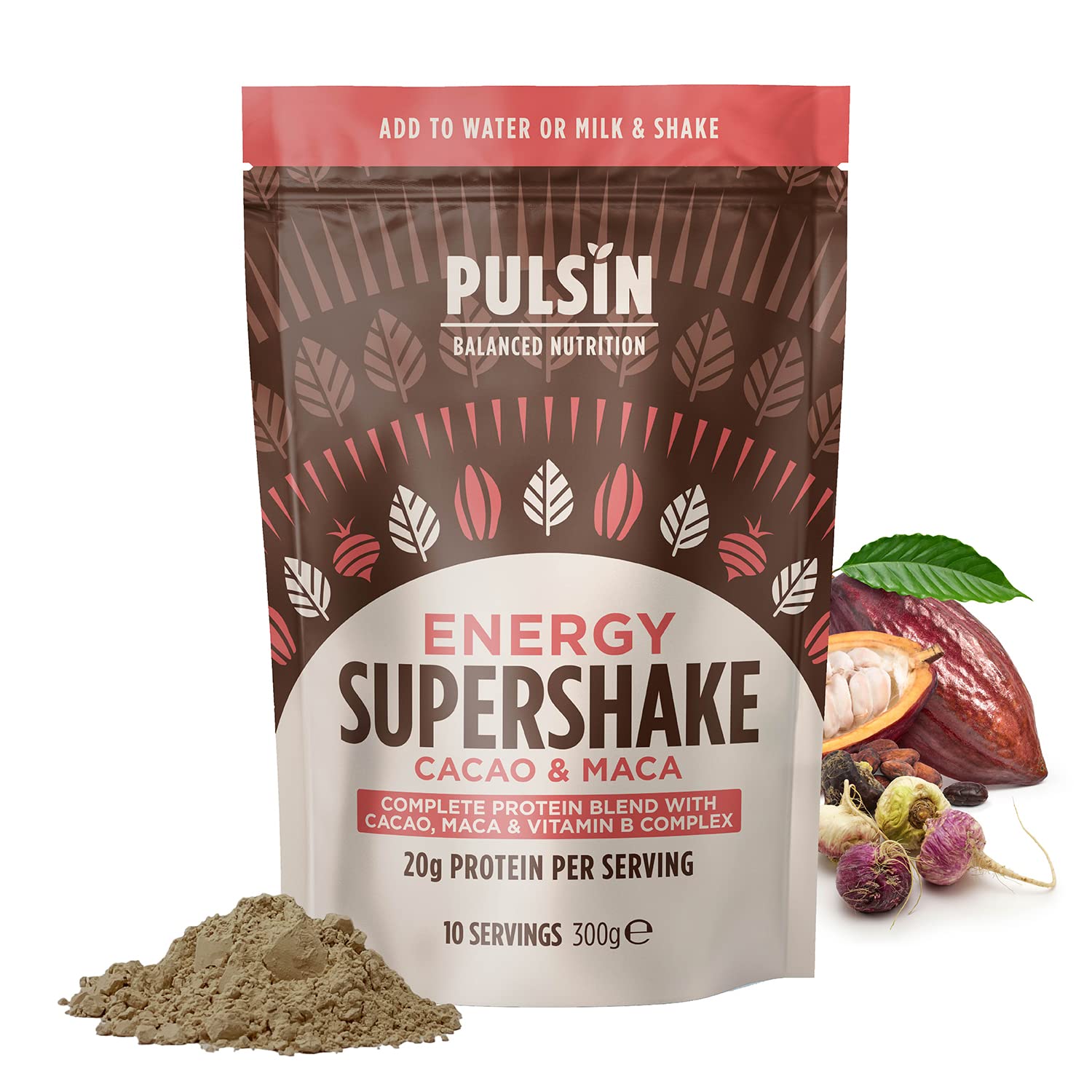 Pulsin - Cacao & Maca Vegan Supershake - 300g - Plant Based Vegan Energy Support Protein Powder Pulsin buy australia supplements