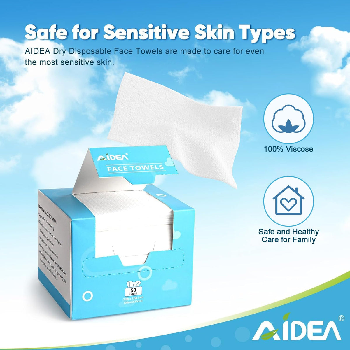 AIDEA Face Towels Disposable-100Ct (2 Box), Face Cloths for Sensitive Skin AIDEA