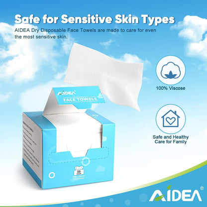 AIDEA Face Towels Disposable-100Ct (2 Box), Face Cloths for Sensitive Skin AIDEA