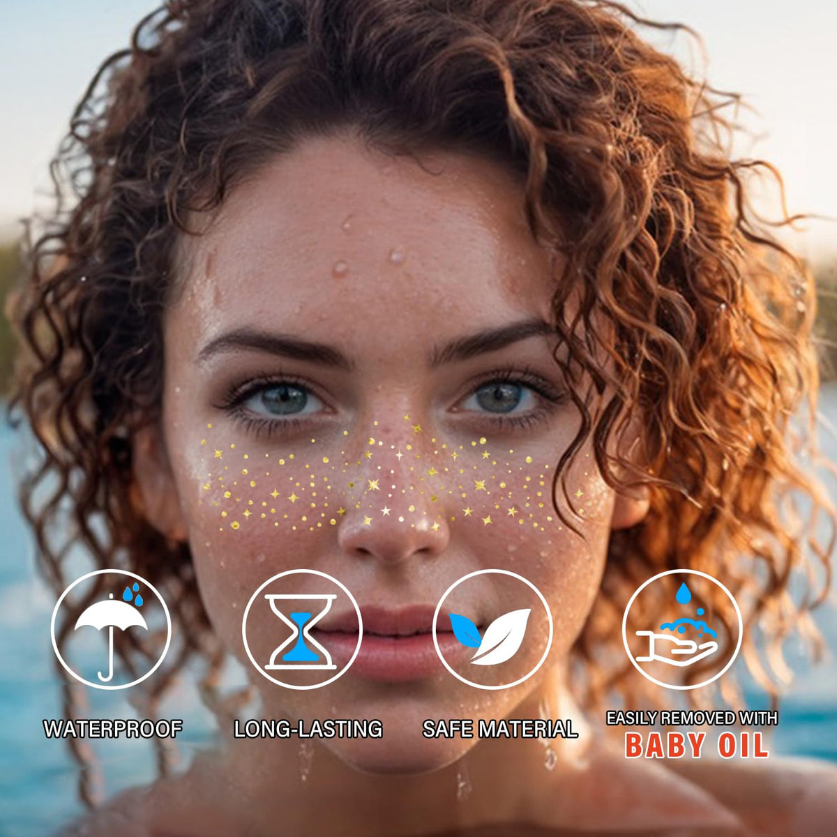 8 Pcs Gold Temporary Glitter Freckles Face Tattoo for Birthday and Party LADDYFOX