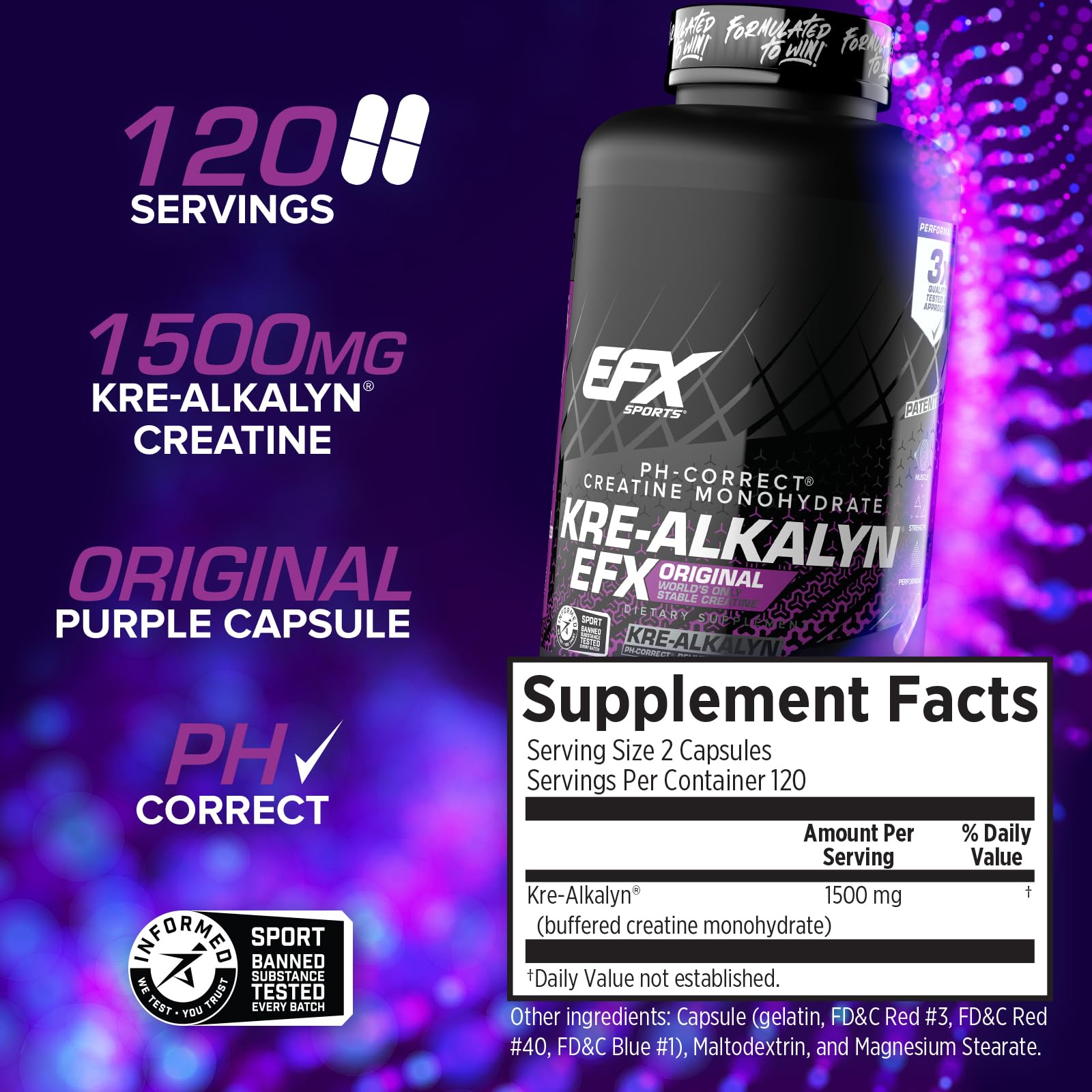 EFX Sports Kre-Alkalyn EFX | pH Correct Creatine Monohydrate Pill Supplement | Strength, Muscle Growth & Performance | 120 Servings, 240 Capsules EFX Sports buy australia supplements