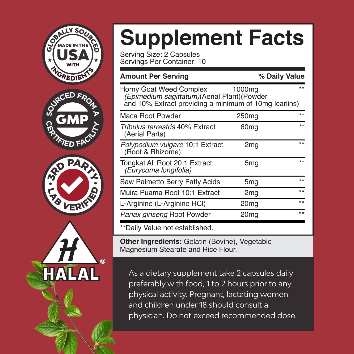 Horny Goat Weed for Male Enhancement - Testosterone Booster Supplement for Men - 1000mg per serving Complex with Tongkat Ali Saw Palmetto Extract & Panax Ginseng - Black Maca Root for Stamina & Energy Gsupps Australia