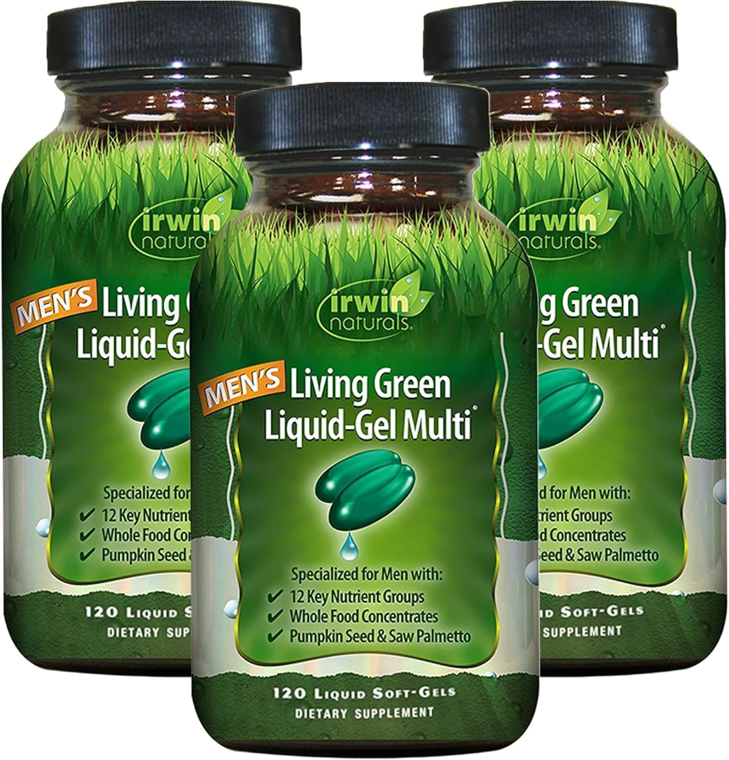 Irwin Naturals Men's Living Green Liquid-Gel Multi - 70 Essential Nutrients, Full-Spectrum Vitamin Supplements for Men, Wholefood Blend - Promotes Brain & Adrenal Support - 120 Soft-Gels (3 Pack) Irwin Naturals buy australia supplements