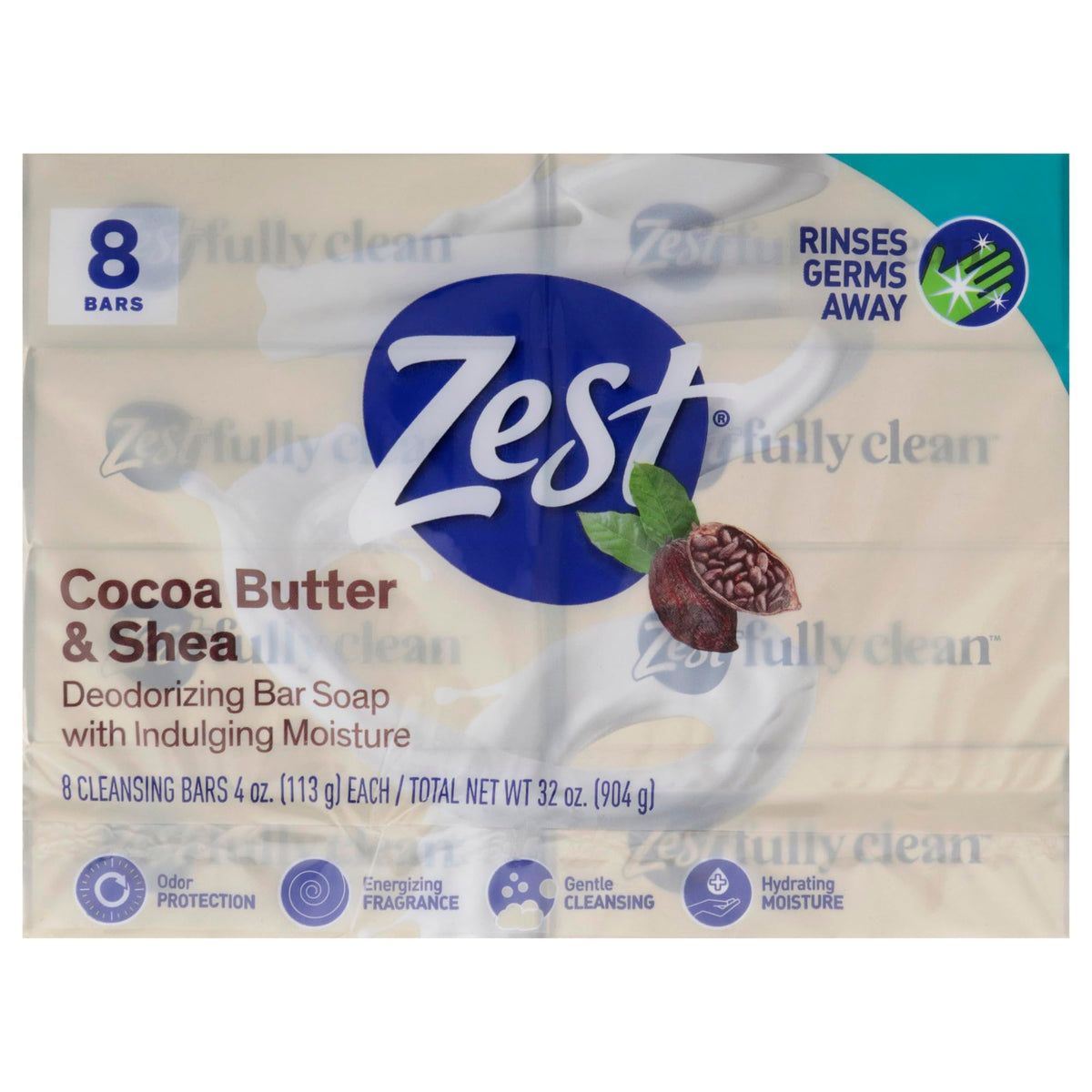 Zest Bar Soap - 8 Bars - Enriched With Cocoa Butter And Shea for Ultra Moisturizing Cleansing - Leaves Your Body Feeling Silky Smooth And Deeply Moisturized Zest