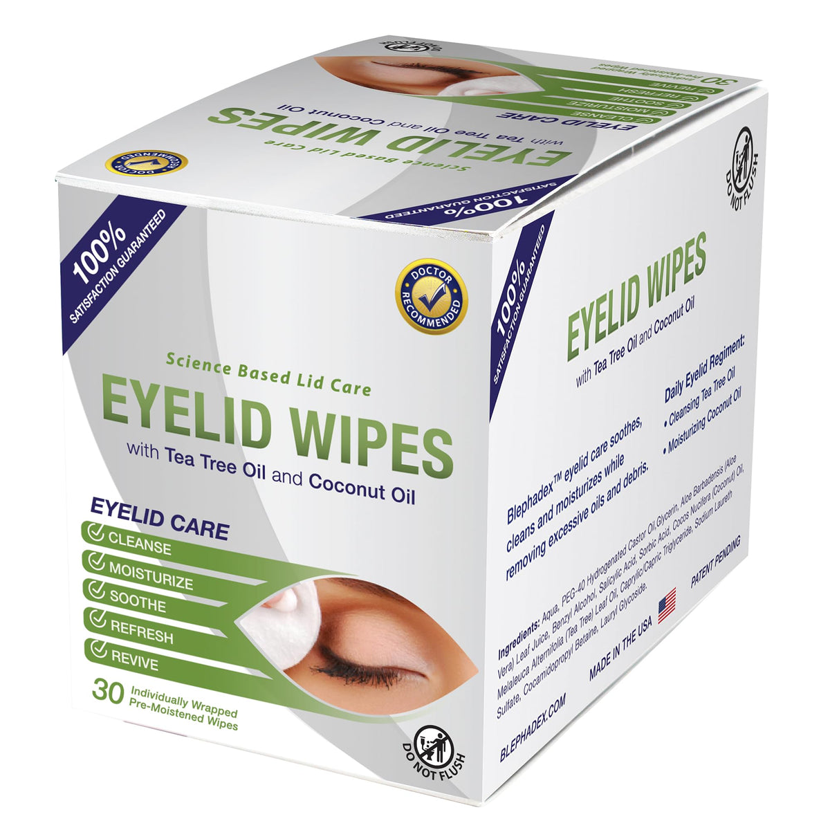 Lunovus Premium Eyelid Wipes With Tea Tree and Coconut Oil - Cleansing Wipes for People Itchy Eyes - Individually Wrapped - Box Of 30 Natural Eye Wipes Visual Advantage